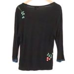 Bill Blass Black Floral Bird Embroidered Boho Top Womens Whip Stitch Folk Artsy Size XL Photo 5