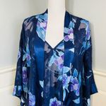Vintage California Dynasty Satin Pajamas & Robe Floral Lingerie Set Medium Blue Photo 3