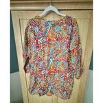 Kikisol Blouse Shirt Womens Medium Colorful Floral Tunic Cover Up Coastal Beach Red Photo 2