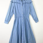 Vintage Liz Claiborne Light Wash Denim Ruffle Trim Long Sleeve A Line Dress 14 Blue Photo 0