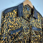 Braefair 100% Silk Animal Print Blouse Top with Black Genuine Leather Trim SZ 10 Photo 1
