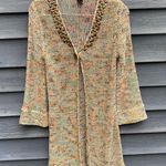 BCBGMAXAZRIA CBGMaxAzria Tan beaded cardigan Sweater Large Photo 0