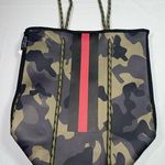 GIRLIE GIRL ORIGINALS Tote Purse Green Camo Red Stripe Bag Neoprene 14x16x8" NWT Photo 0