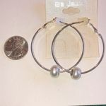 B Jewel Silver Tone Boho Hoop Earrings with Faux Pearl Accents Photo 2