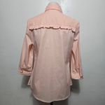 Zac & Rachel Peach Ruffle Button Down Shirt 3/4 Sleeve Size S Feminine Pastel Pink Photo 4