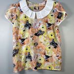 Allegra K Allegra‎ K Floral Cap Sleeve Ruffle Peter Pan Collar Top Blouse Size L Cottage Photo 0