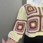 MINKPINK Norah Crochet Pattern Knit Sweater Cropped Crew Neck Large Cotton Blend Photo 4
