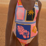 Maaji NWT  Paradise Postals Claire Low Back One Piece Swimsuit Reversible Photo 0