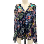 Anthropologie Vineet Bahl Vivienne Blouse Top Embroidered Floral Black Medium Photo 2