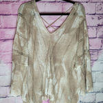 POL  CAMEL CREAM MARBLED TEXTURED CROSS BACK OPEN TEXTURED KNIT DROP SHOULDER TOP Photo 0