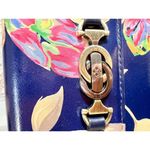 Patricia Nash  Floral Print Leather Satchel Purse Crossbody Bag Winter Bloom Blue Photo 3