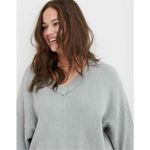 Aerie  Wonder Textured Oversized V-Neck Pullover Sweatshirt Grey Photo 1