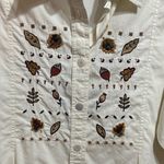 Woolrich Button-Up Embroidered Cotton Top Fall Leaf Motif Sz M Photo 7