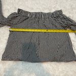 Neiman Marcus  black white checked off shoulder bell sleeve blouse large Photo 5