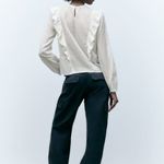 ZARA NEW  RUFFLED FLOWY BLOUSE  Top Ivory Womens Size M Long‎ Sleeve Embroidered Photo 2