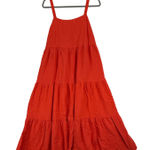 FRNCH Paris Women's Tiered Maxi Dress Orange Sleeveless Linen Blend Summer L Photo 0