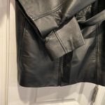 Worthington Size S 100% Leather Black Full Zip MidI Belted Tench Coat Like New Photo 5