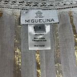 Miguelina Saanchi Cropped Striped Metallic Cotton Gauze Tie Front Tassel Top S White Photo 9
