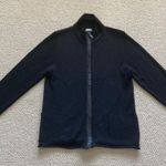 Chico's Chico’s Black Wool Blend Full Zip Coat Jacket Leather Trim Stretch Size 1 EUC Photo 0
