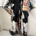 Japanese Kimono Robe Sz 56 Cherry Blossom Made In Japan Womens Polyester Parasol Black Photo 3