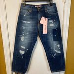 Frankie Morello of Milan women's size 26 paint distressed cotton capri cut jeans Blue Photo 0