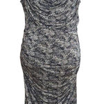 Mango MNG  Black Leopard Print Ruched Draped Neck Bodycon Dress Size Medium Photo 0