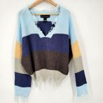 Polly & Esther  Women's Fringe Striped Sweater Drop Shoulder Raw Edge Size Small Photo 0