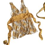 Come Como ❁ Printed Plunging V Neck Tunic Cami Tank ❁ Goldenrod + Ivory ❁ Large Photo 1