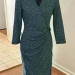 Anne Klein Black & White Wrap Around Long Sleeve Midi Dress Photo 0