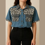 Vintage Jean shirt zebra Animal Print Denim Shirt Blue Size XL Photo 1