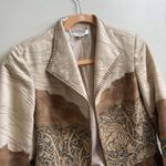 Coldwater Creek  Open Faux Suede Jacket Womens Brown Green Boho Artsy Western 6 Photo 2