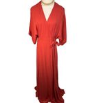 Reformation Winslow dress red orange flutter sleeve semi sheer wrap size M Photo 8