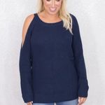 Treasure & Bond knit cold shoulder pullover navy sweater women’s Size Large Photo 9