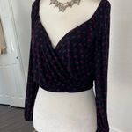 Free People Black Pink Micro Mesh Boho Floral Flower Crop Cropped Blouse Top XS Photo 3