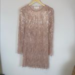 Champagne Pink Sequin Fringe Long Sleeve Mini Party Dress Size L Photo 6