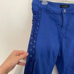 Ashley Stewart  Plus Size Lace Up Side Hi Rise Denim Capris Royal Blue Pants 16 Photo 4