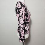 Vintage Self Esteem 90s Pink & Black Floral Twist Detail Fitted Top Size Small Photo 4