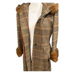 Vintage Pennylane Plaid Wool Coat with Fur Trim, size XS/S Brown Photo 3