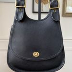 Coach Vintage 90s Crescent Saddle Bag Black Leather Brass 9988 Photo 0