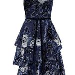Marchesa Notte Velvet Floral Tiered Ruffle Sleeveless V Photo 4