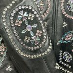 Cripple Creek Genuine Leather Rhinestone and Fur Jacket Black size Medium Photo 3