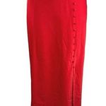 Elodie Red Silky Satin Side Button Calf Length Pencil Straight Slip Skirt Sz XS Photo 0