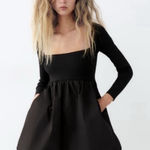 ZARA  Voluminous Textured Black Party Dress Square Neck New Size Medium Blogger Photo 0