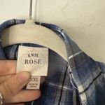 Knox Rose Womens Blue Plaid Embroidered Button Shirt XXL Boho Peasant Lumberjane Photo 3