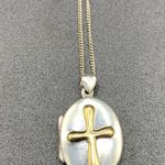 Sterling Silver Cross Front Oval Locket Pendant Necklace 925 18” Photo 1