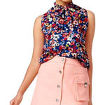 Love moschino Shirt Women 4 Blue Floral Tie Neck Sleeveless Blouse Top Boho Photo 0