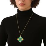 Vintage Women’s Gold Tone Enamel Pendant Coastal Blue Retro Chic Snake Chain 24” Photo 6