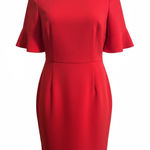 Loft Ann Taylor  Coral Sheath Ruffle Sleeve Midi Dress Sz 14 Career Church Modest Photo 0