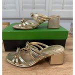 Kate Spade  Carolina Block Heel Sandal Metallic Nappa Pale Gold 6.5 Lightly Worn Photo 3