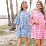 NEW Avara Libby Dress Coastal Cowgirl Stripe Tiered Mini Boho Beach Resortwear S Blue Photo 1
